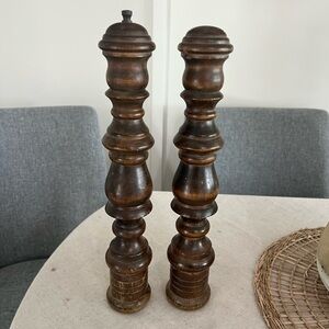 Vintage Solid Wood Salt Shaker & Pepper 1970’s Mill Grinder Set 14" Tall